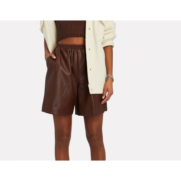 STAUD Clark Vegan Leather Mid-Length‎ Shorts Brown XS - Picture 1 of 5
